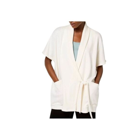 Eileen Fisher Ecru Oversized Cotton Terry Side Tie Kimono Wrap Jacket Large - Picture 13 of 15